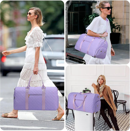 Duffle Bag for Travel, Weekender Bag with Shoe Compartment, Carry On Overnight Bag for Women with Toiletry Bag, Gym Bag with Wet Pocket, Hospital Bags for Labor and Delivery Beige