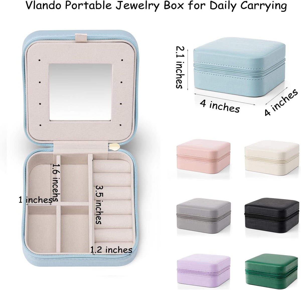 Small Mirrored Travel Jewelry Box Organizer, Purple | Carry-on, For Necklaces Rings Earrings, Storage Case