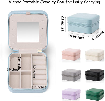 Small Mirrored Travel Jewelry Box Organizer, Purple | Carry-on, For Necklaces Rings Earrings, Storage Case