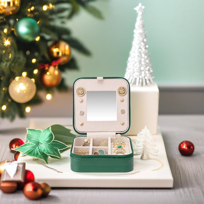 Small Mirrored Travel Jewelry Box Organizer, Purple | Carry-on, For Necklaces Rings Earrings, Storage Case