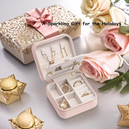 Small Mirrored Travel Jewelry Box Organizer, Purple | Carry-on, For Necklaces Rings Earrings, Storage Case