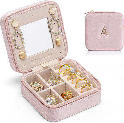 Small Mirrored Travel Jewelry Box Organizer, Purple | Carry-on, For Necklaces Rings Earrings, Storage Case