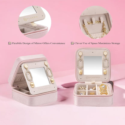 Small Mirrored Travel Jewelry Box Organizer, Purple | Carry-on, For Necklaces Rings Earrings, Storage Case