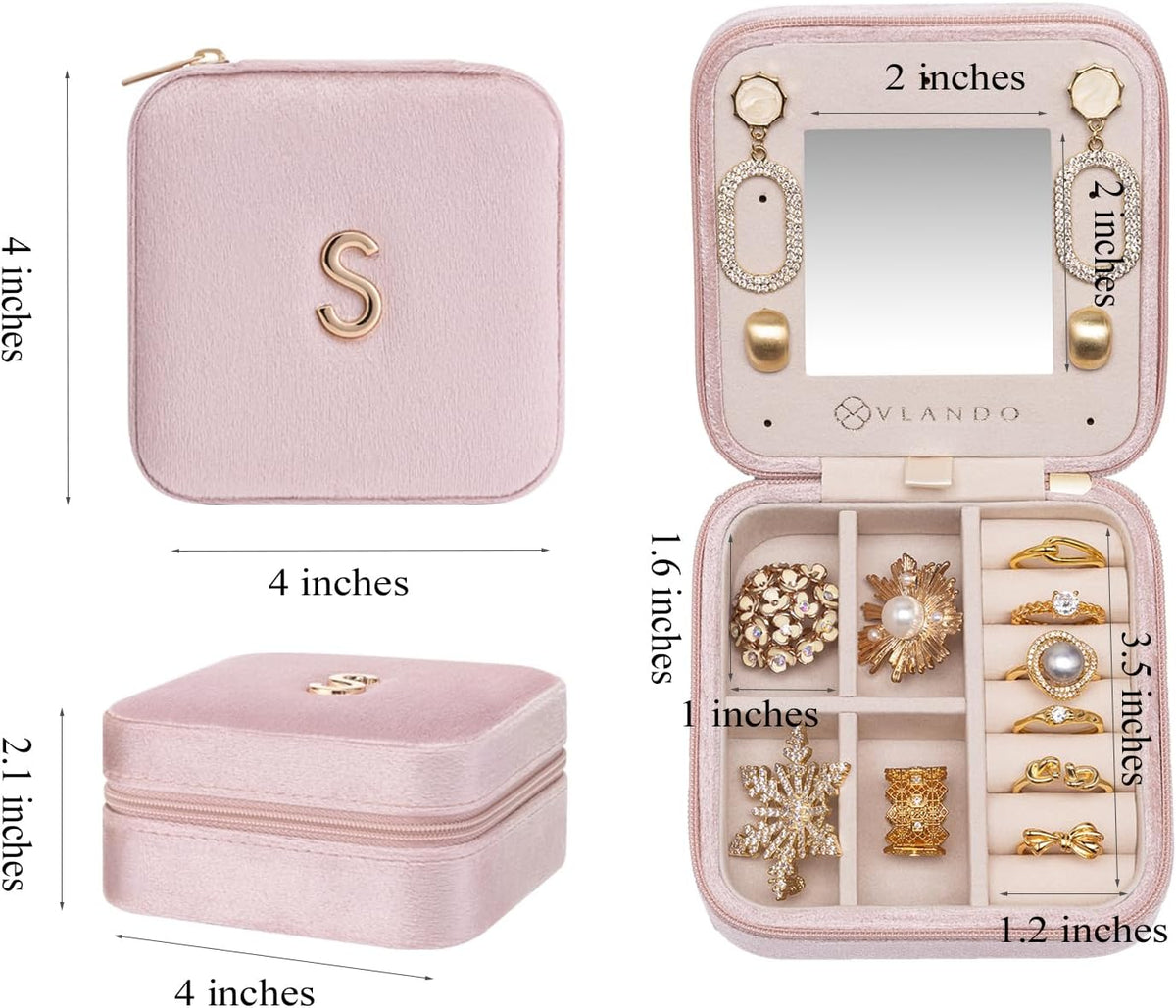 Small Mirrored Travel Jewelry Box Organizer, Purple | Carry-on, For Necklaces Rings Earrings, Storage Case