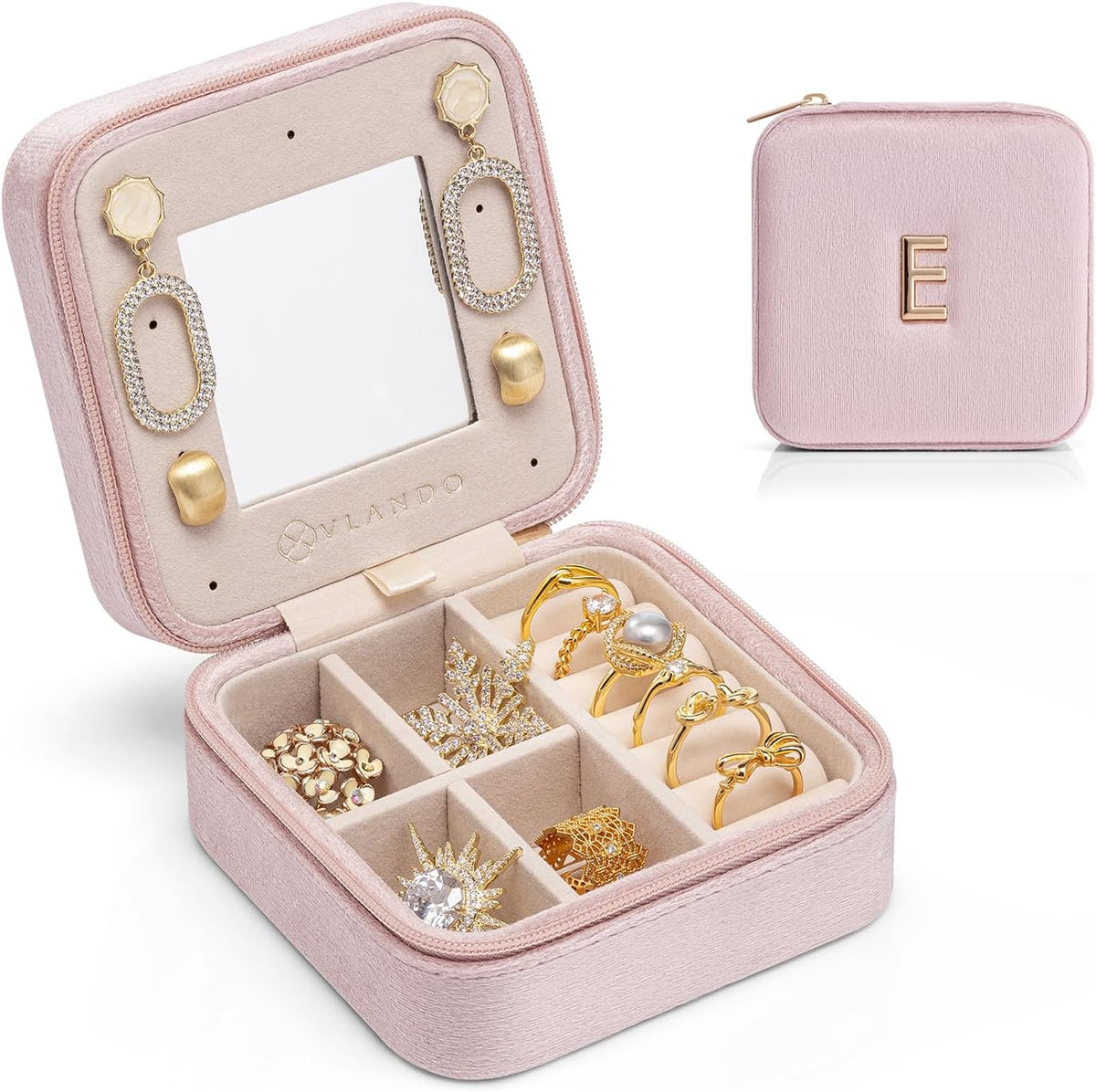 Small Mirrored Travel Jewelry Box Organizer, Purple | Carry-on, For Necklaces Rings Earrings, Storage Case