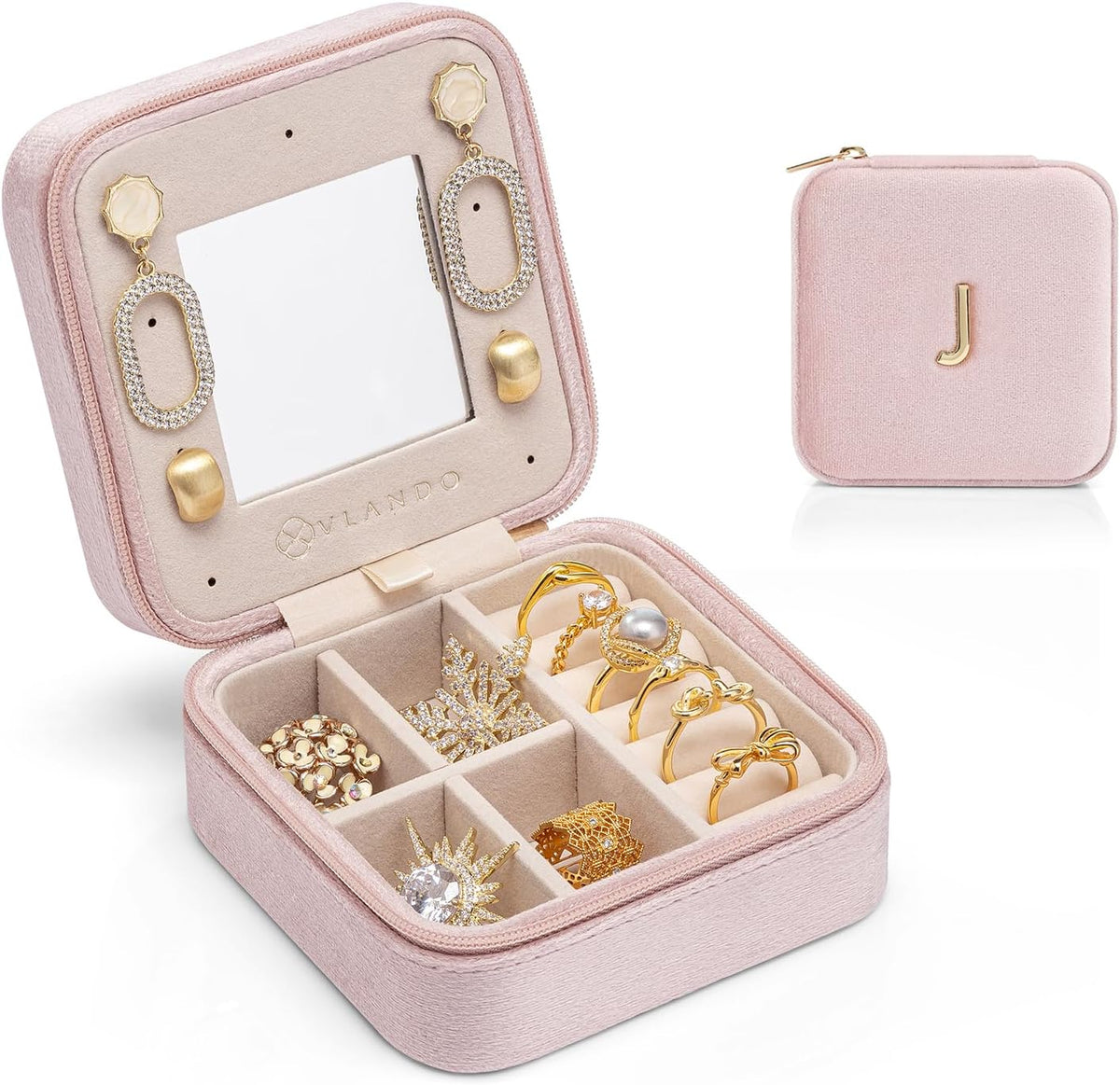 Small Mirrored Travel Jewelry Box Organizer, Purple | Carry-on, For Necklaces Rings Earrings, Storage Case