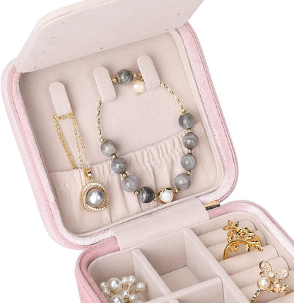 Small Mirrored Travel Jewelry Box Organizer, Purple | Carry-on, For Necklaces Rings Earrings, Storage Case
