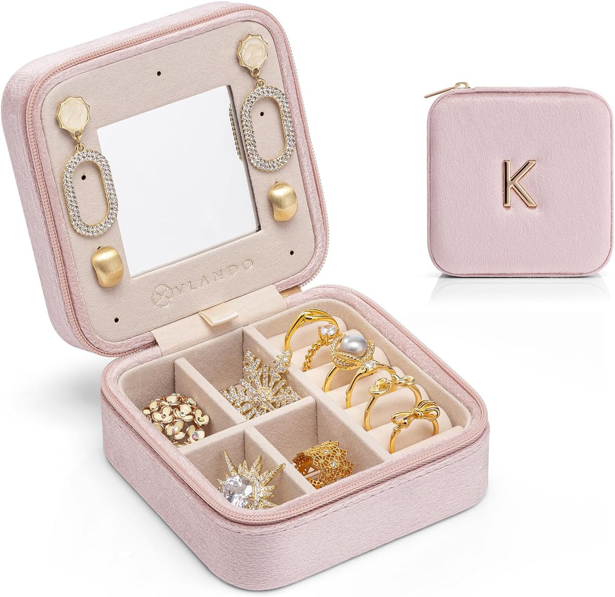 Small Mirrored Travel Jewelry Box Organizer, Purple | Carry-on, For Necklaces Rings Earrings, Storage Case