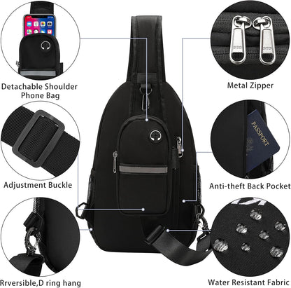 Crossbody Sling Bag for Women Men Multipurpose Sling Backpack Travel Essentials Hiking Shoulder Bag Daypack