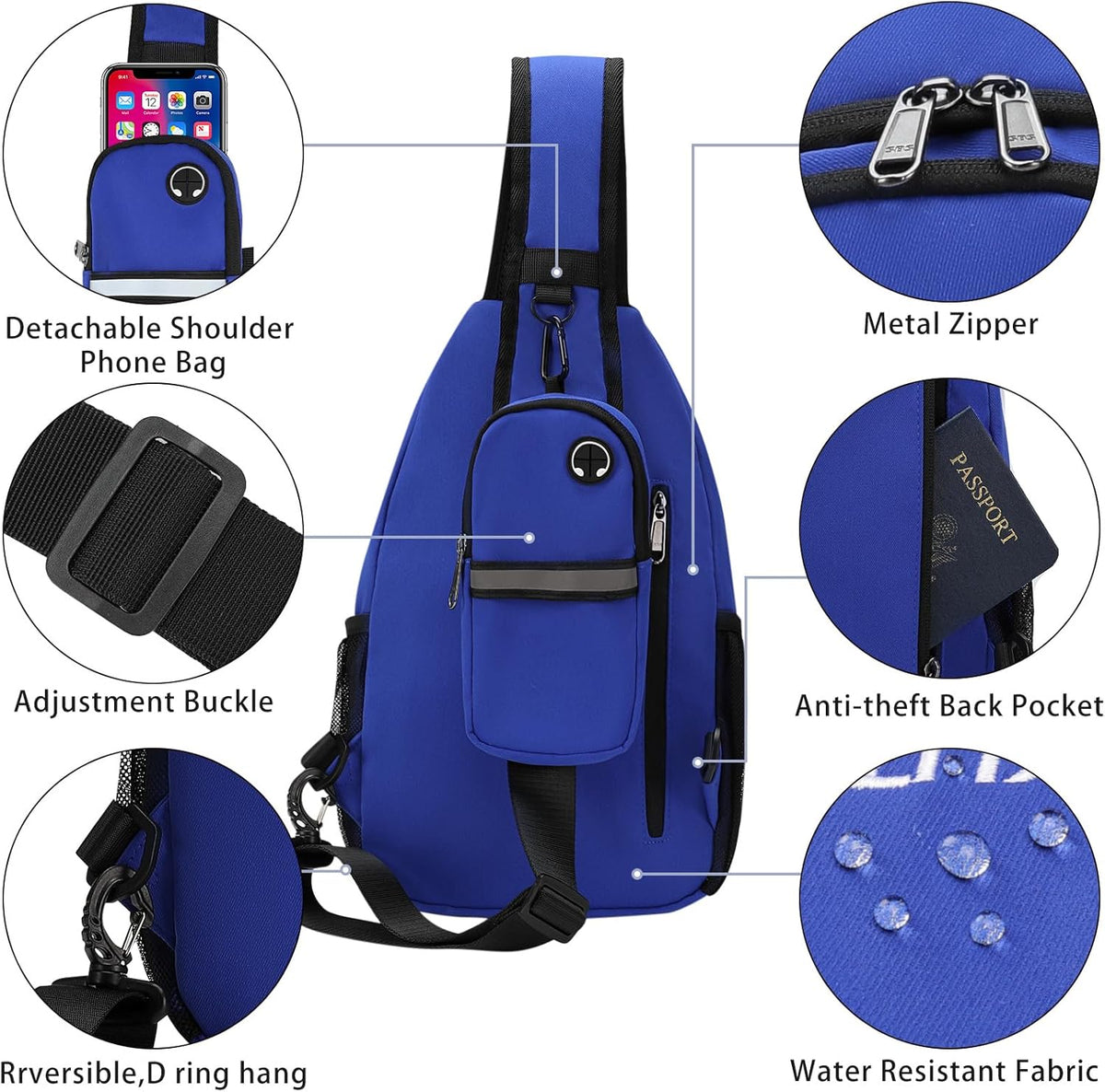 Crossbody Sling Bag for Women Men Multipurpose Sling Backpack Travel Essentials Hiking Shoulder Bag Daypack