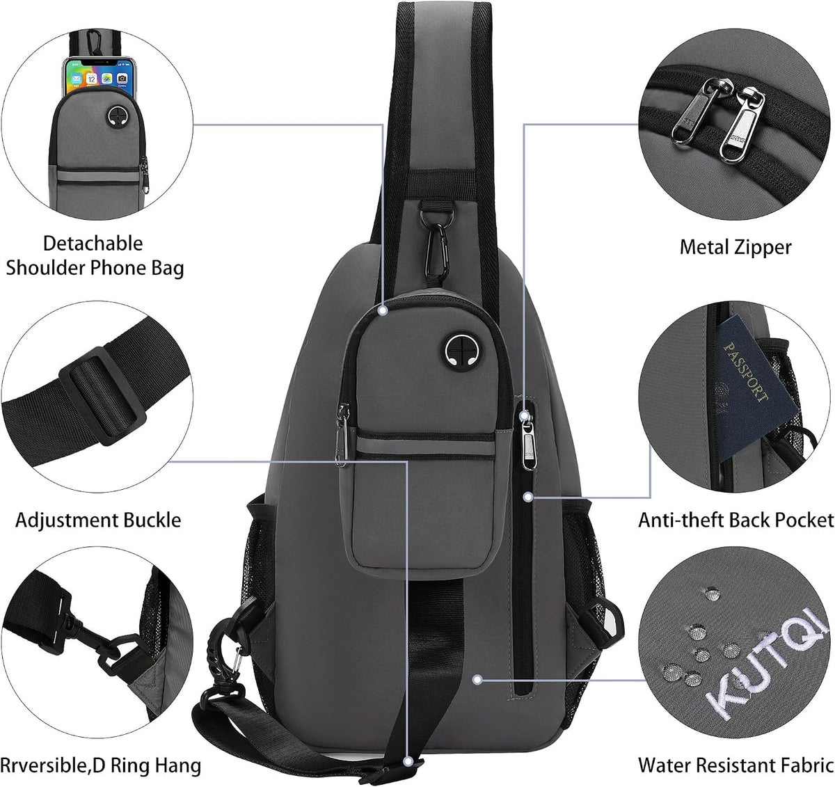 Crossbody Sling Bag for Women Men Multipurpose Sling Backpack Travel Essentials Hiking Shoulder Bag Daypack