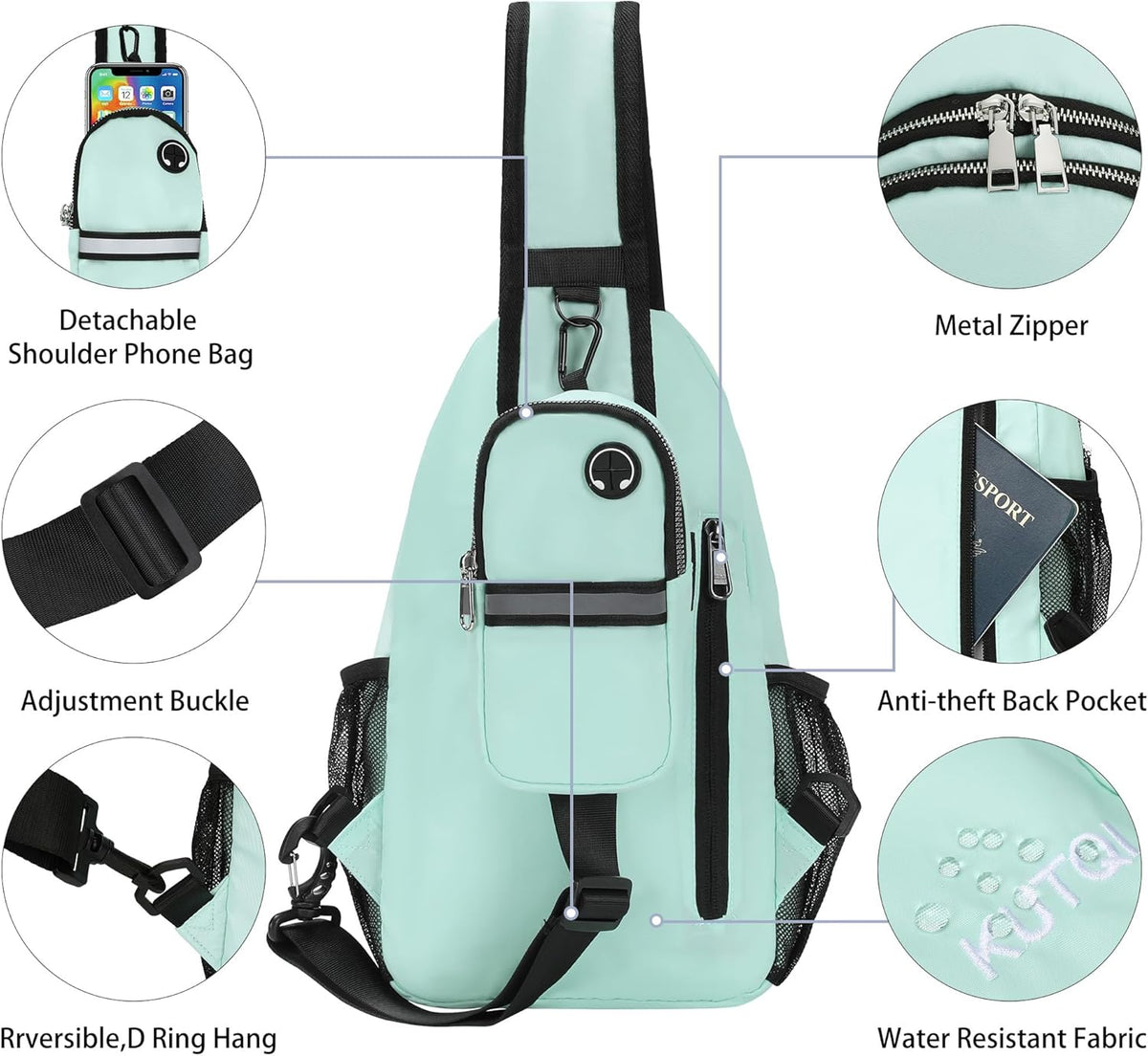Crossbody Sling Bag for Women Men Multipurpose Sling Backpack Travel Essentials Hiking Shoulder Bag Daypack
