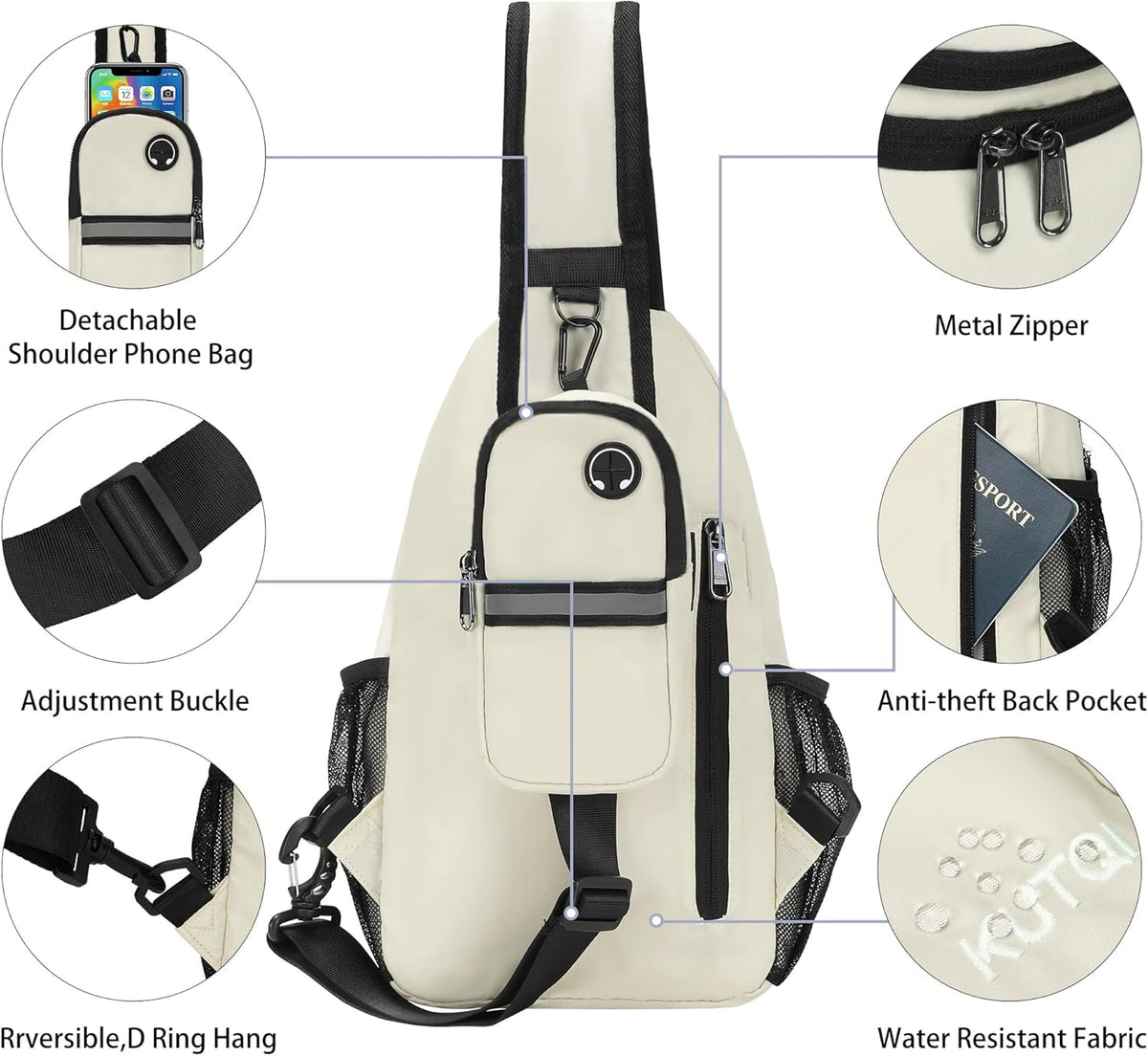 Crossbody Sling Bag for Women Men Multipurpose Sling Backpack Travel Essentials Hiking Shoulder Bag Daypack