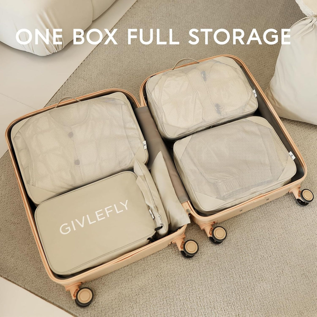 Compression Packing Cubes for Travel, 6-Piece Lightweight Luggage Organizer Bags, Space Saving Suitcase Packing Set for Women