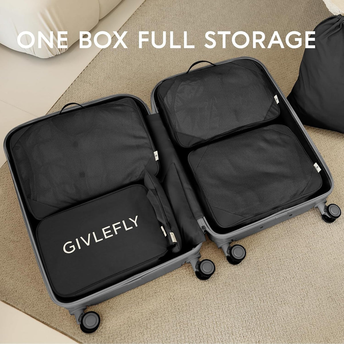 Compression Packing Cubes for Travel, 6-Piece Lightweight Luggage Organizer Bags, Space Saving Suitcase Packing Set for Women