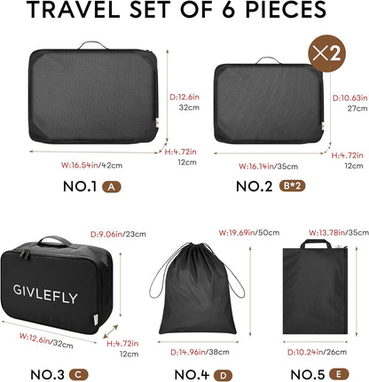 Compression Packing Cubes for Travel, 6-Piece Lightweight Luggage Organizer Bags, Space Saving Suitcase Packing Set for Women
