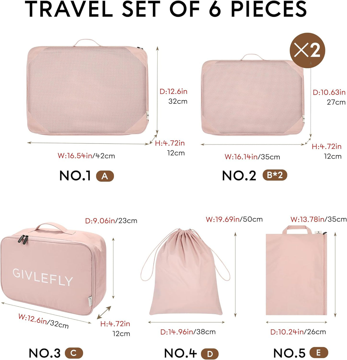 Compression Packing Cubes for Travel, 6-Piece Lightweight Luggage Organizer Bags, Space Saving Suitcase Packing Set for Women