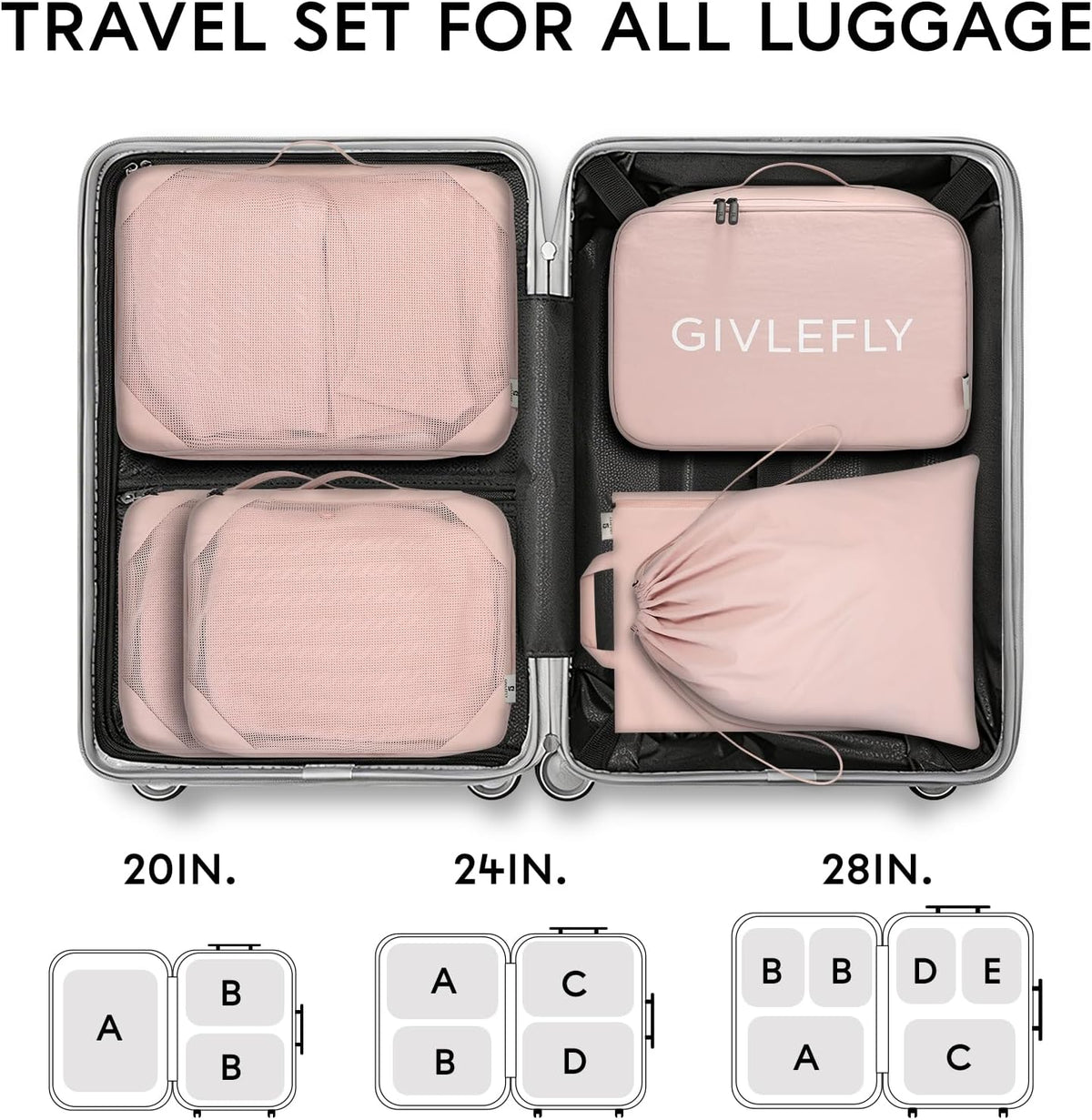 Compression Packing Cubes for Travel, 6-Piece Lightweight Luggage Organizer Bags, Space Saving Suitcase Packing Set for Women