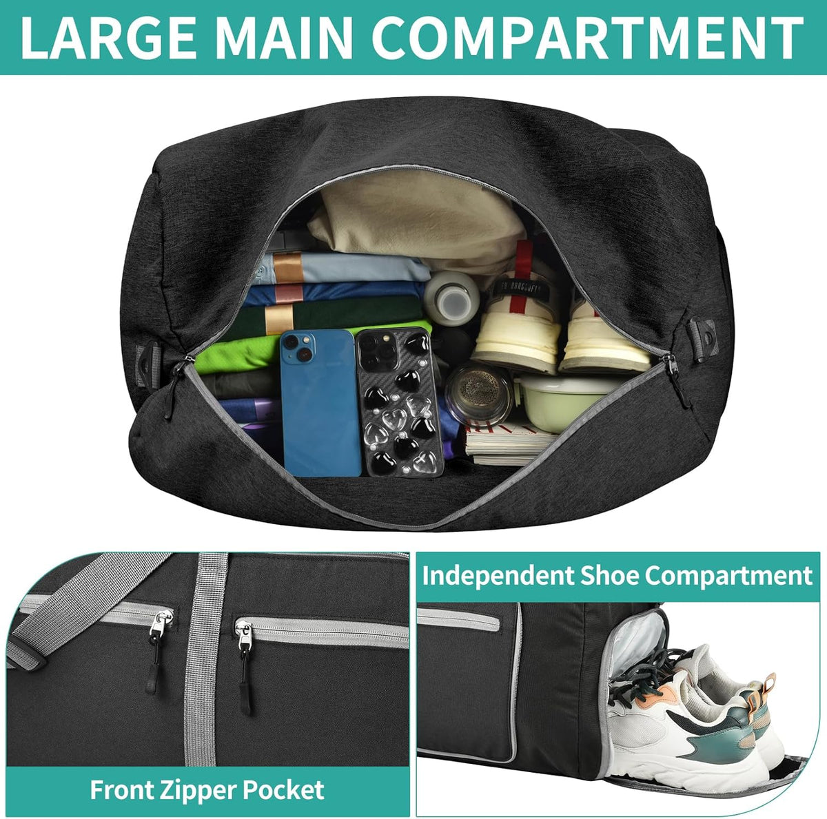 40L Travel Duffle Bag for Men Women - Foldable Duffel Bag with Shoes Compartment - Overnight Bags Waterproof & Tear Resistant(Green)
