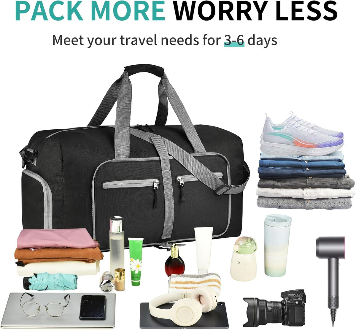 40L Travel Duffle Bag for Men Women - Foldable Duffel Bag with Shoes Compartment - Overnight Bags Waterproof & Tear Resistant(Green)