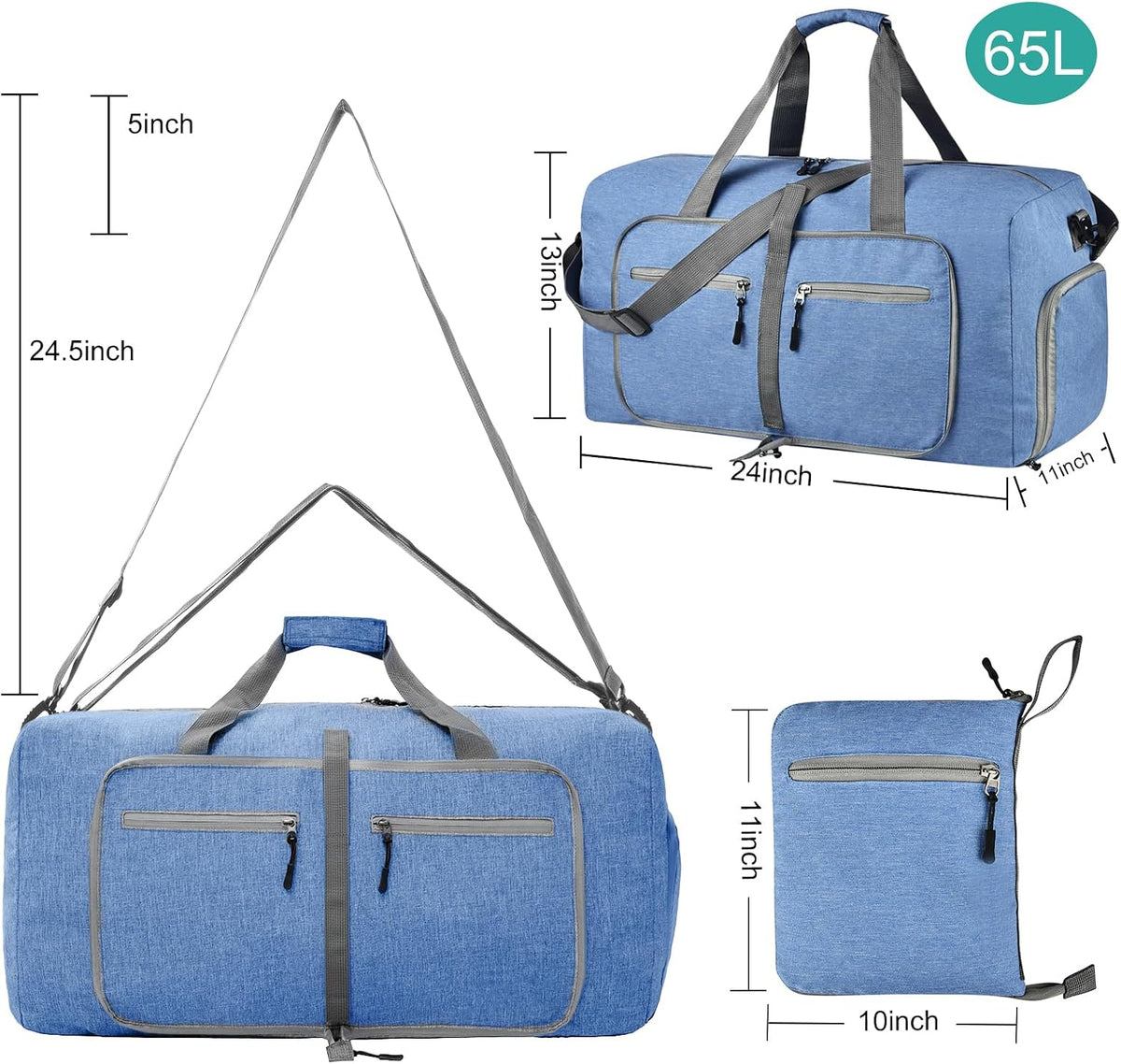 40L Travel Duffle Bag for Men Women - Foldable Duffel Bag with Shoes Compartment - Overnight Bags Waterproof & Tear Resistant(Green)
