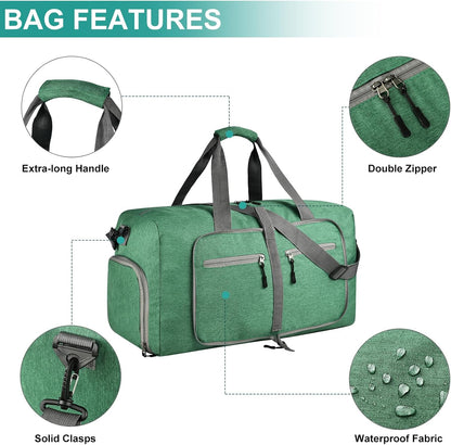 40L Travel Duffle Bag for Men Women - Foldable Duffel Bag with Shoes Compartment - Overnight Bags Waterproof & Tear Resistant(Green)