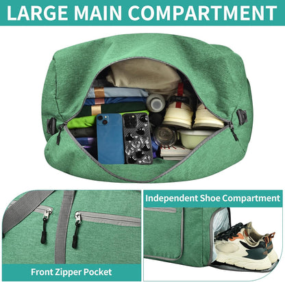 40L Travel Duffle Bag for Men Women - Foldable Duffel Bag with Shoes Compartment - Overnight Bags Waterproof & Tear Resistant(Green)