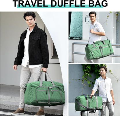 40L Travel Duffle Bag for Men Women - Foldable Duffel Bag with Shoes Compartment - Overnight Bags Waterproof & Tear Resistant(Green)