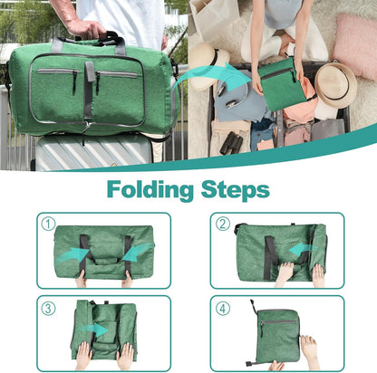 40L Travel Duffle Bag for Men Women - Foldable Duffel Bag with Shoes Compartment - Overnight Bags Waterproof & Tear Resistant(Green)