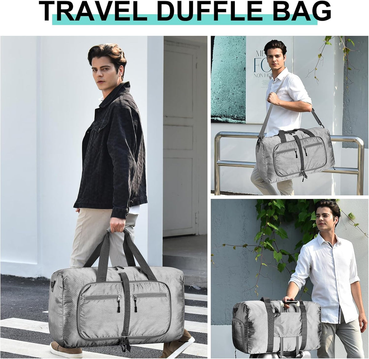 40L Travel Duffle Bag for Men Women - Foldable Duffel Bag with Shoes Compartment - Overnight Bags Waterproof & Tear Resistant(Green)