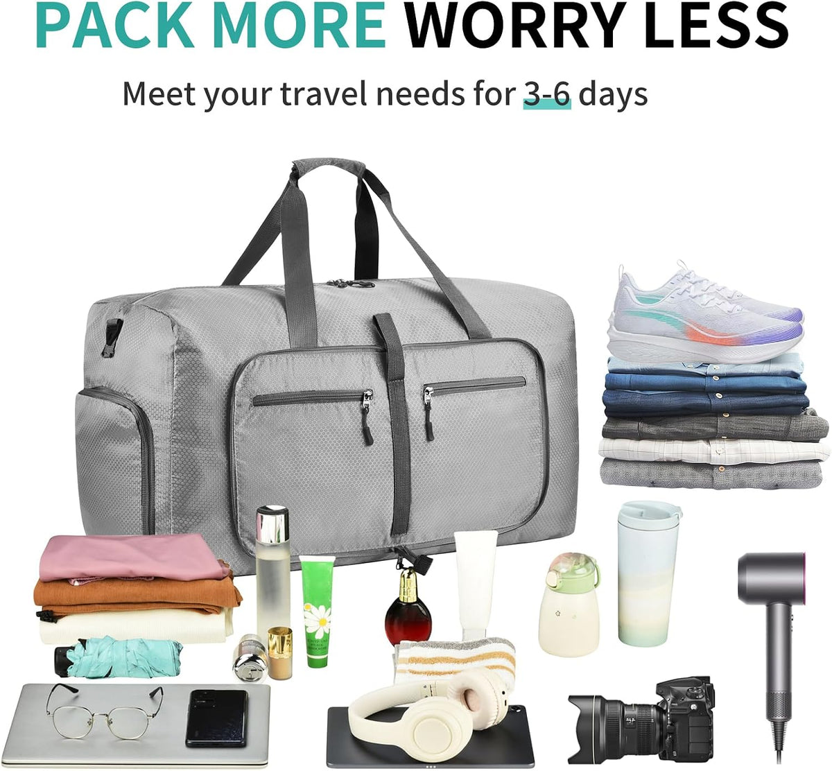 40L Travel Duffle Bag for Men Women - Foldable Duffel Bag with Shoes Compartment - Overnight Bags Waterproof & Tear Resistant(Green)