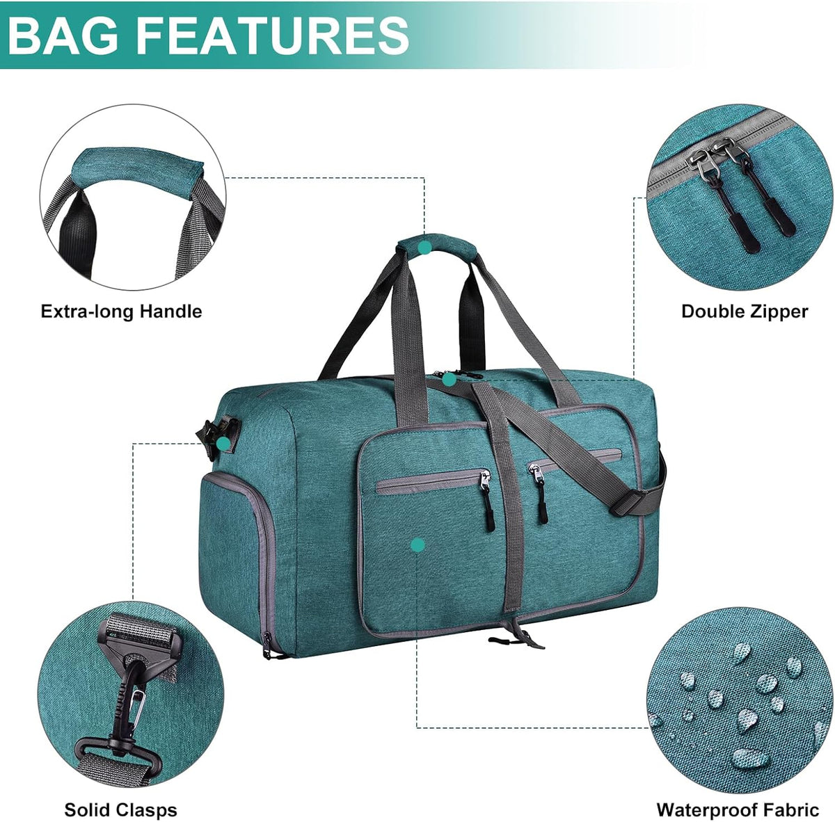 40L Travel Duffle Bag for Men Women - Foldable Duffel Bag with Shoes Compartment - Overnight Bags Waterproof & Tear Resistant(Green)