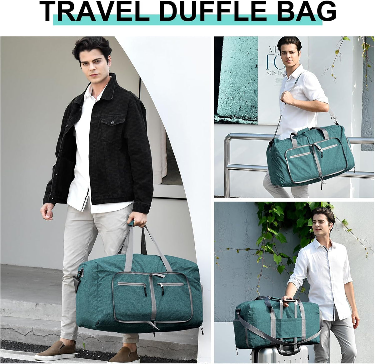 40L Travel Duffle Bag for Men Women - Foldable Duffel Bag with Shoes Compartment - Overnight Bags Waterproof & Tear Resistant(Green)