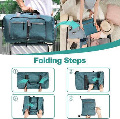 40L Travel Duffle Bag for Men Women - Foldable Duffel Bag with Shoes Compartment - Overnight Bags Waterproof & Tear Resistant(Green)