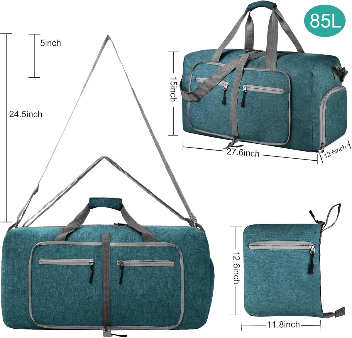 40L Travel Duffle Bag for Men Women - Foldable Duffel Bag with Shoes Compartment - Overnight Bags Waterproof & Tear Resistant(Green)