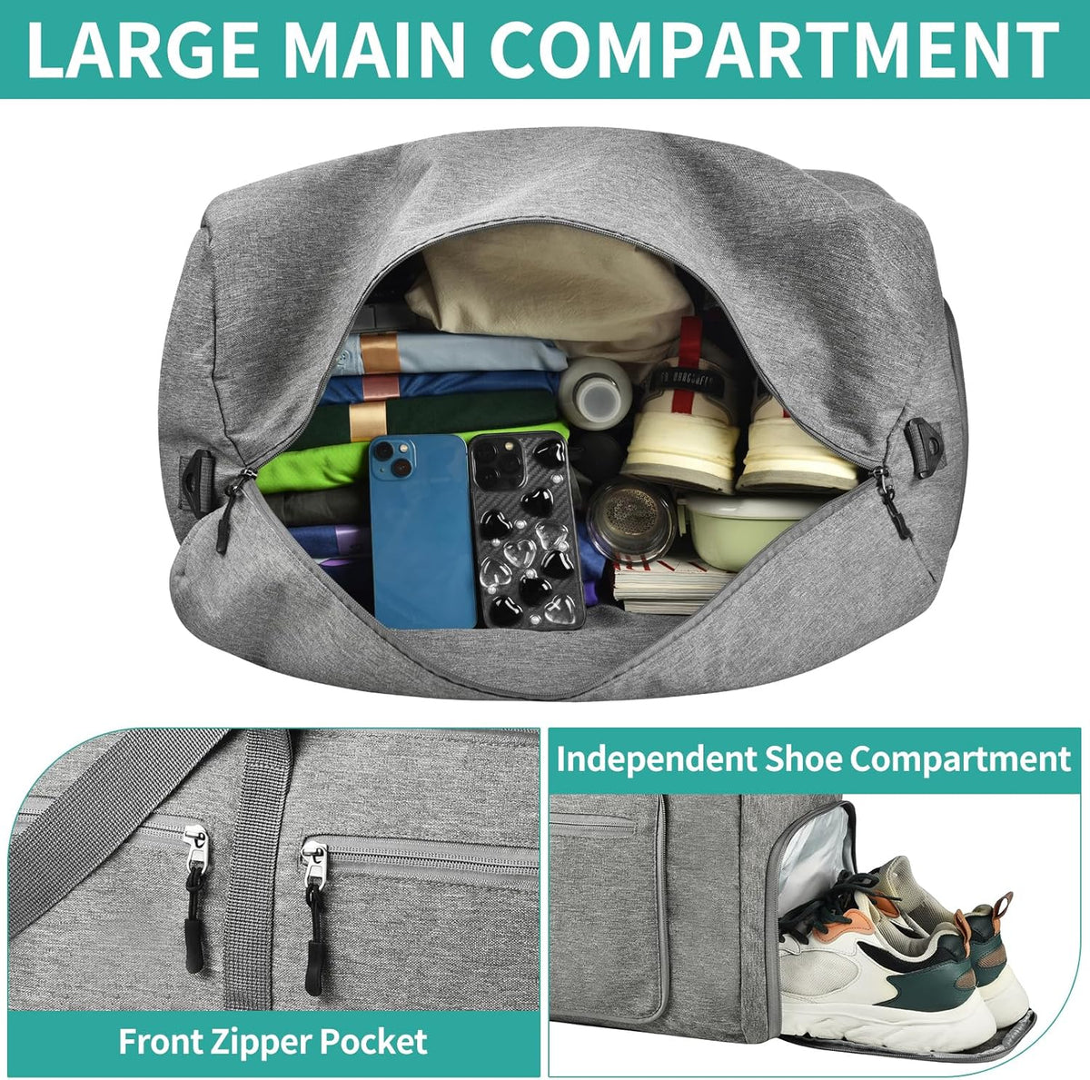 40L Travel Duffle Bag for Men Women - Foldable Duffel Bag with Shoes Compartment - Overnight Bags Waterproof & Tear Resistant(Green)