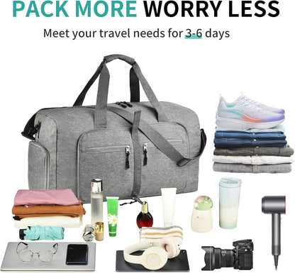 40L Travel Duffle Bag for Men Women - Foldable Duffel Bag with Shoes Compartment - Overnight Bags Waterproof & Tear Resistant(Green)