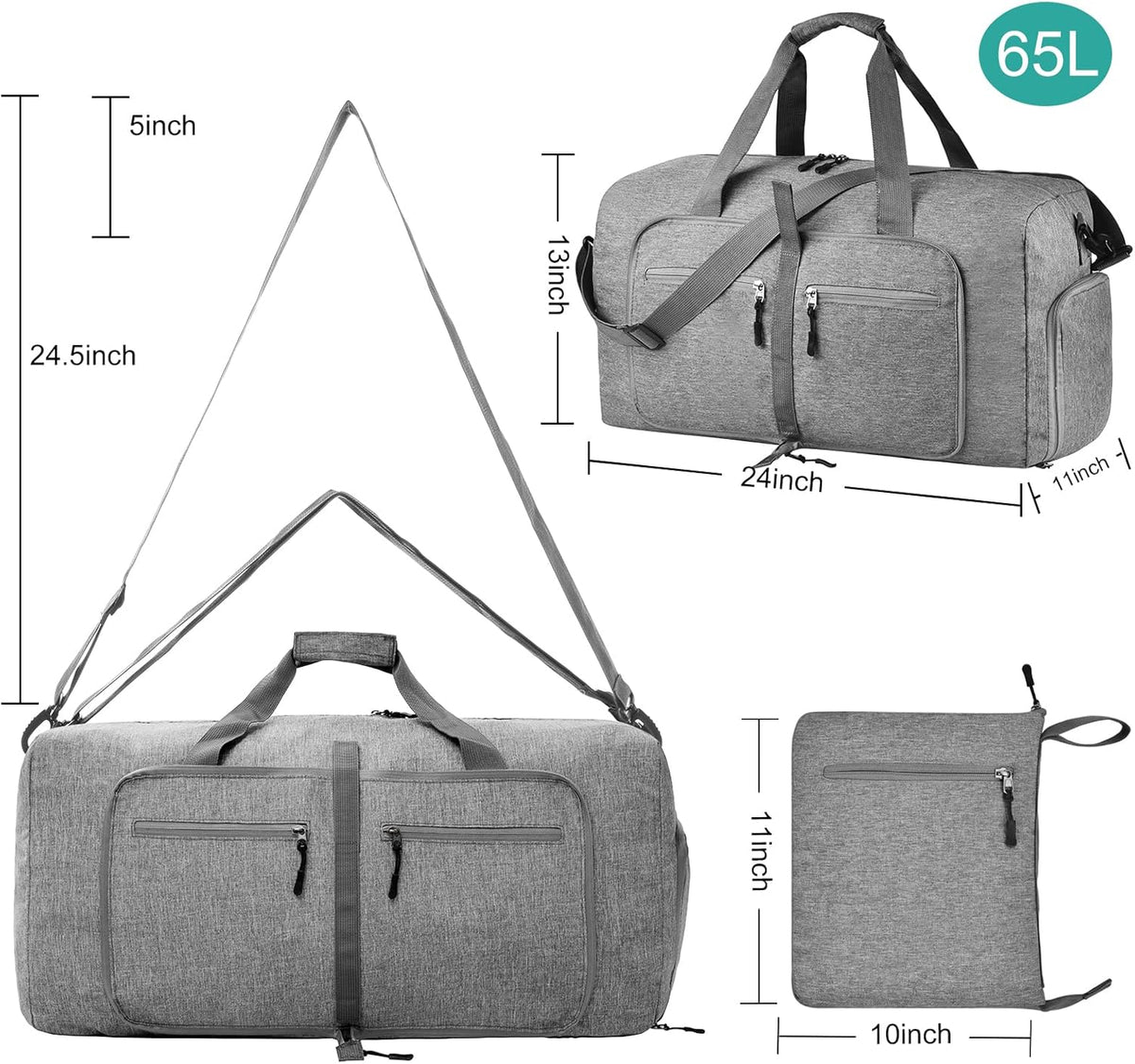 40L Travel Duffle Bag for Men Women - Foldable Duffel Bag with Shoes Compartment - Overnight Bags Waterproof & Tear Resistant(Green)