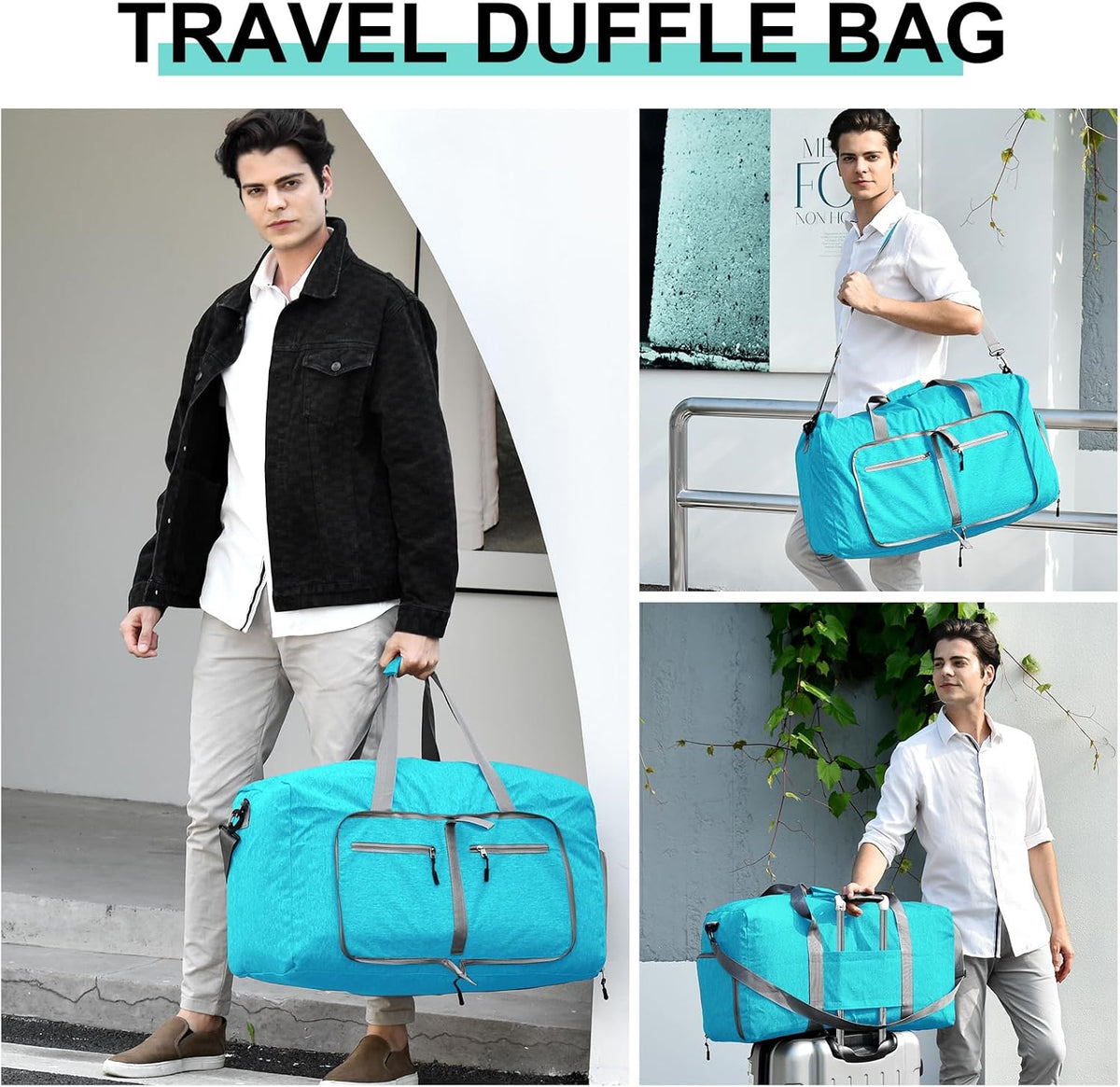 40L Travel Duffle Bag for Men Women - Foldable Duffel Bag with Shoes Compartment - Overnight Bags Waterproof & Tear Resistant(Green)