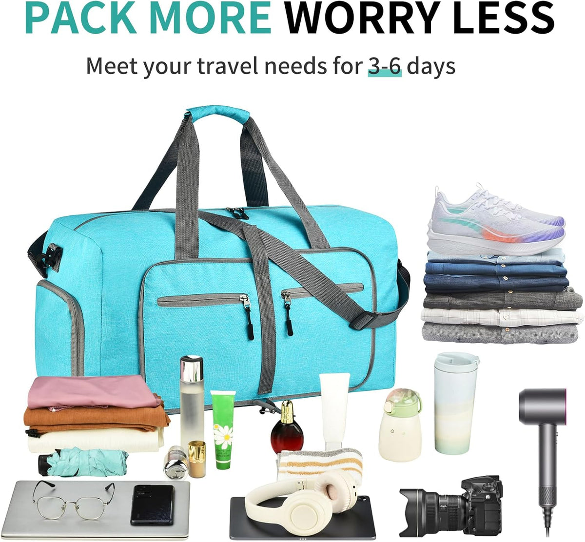 40L Travel Duffle Bag for Men Women - Foldable Duffel Bag with Shoes Compartment - Overnight Bags Waterproof & Tear Resistant(Green)