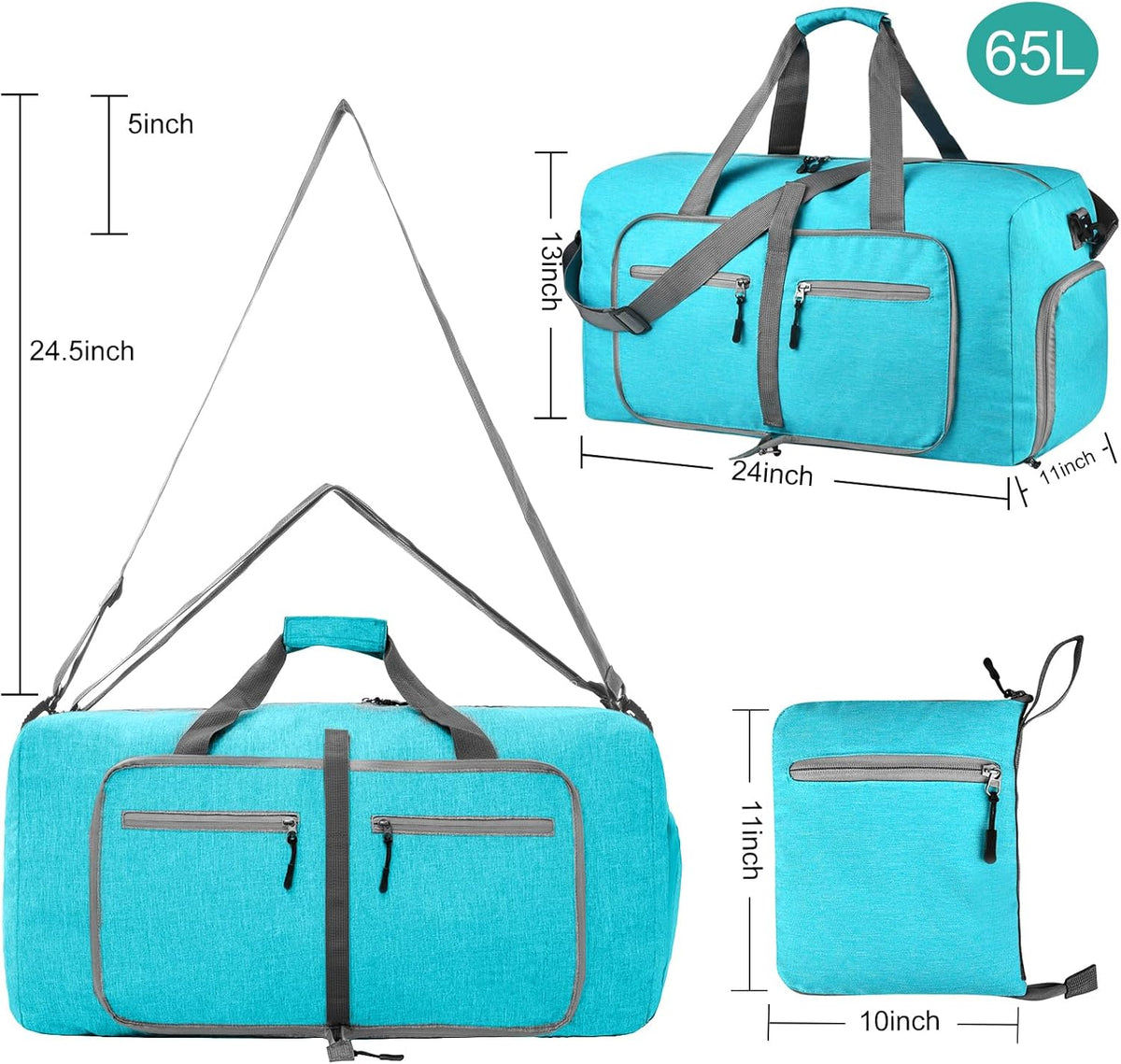 40L Travel Duffle Bag for Men Women - Foldable Duffel Bag with Shoes Compartment - Overnight Bags Waterproof & Tear Resistant(Green)