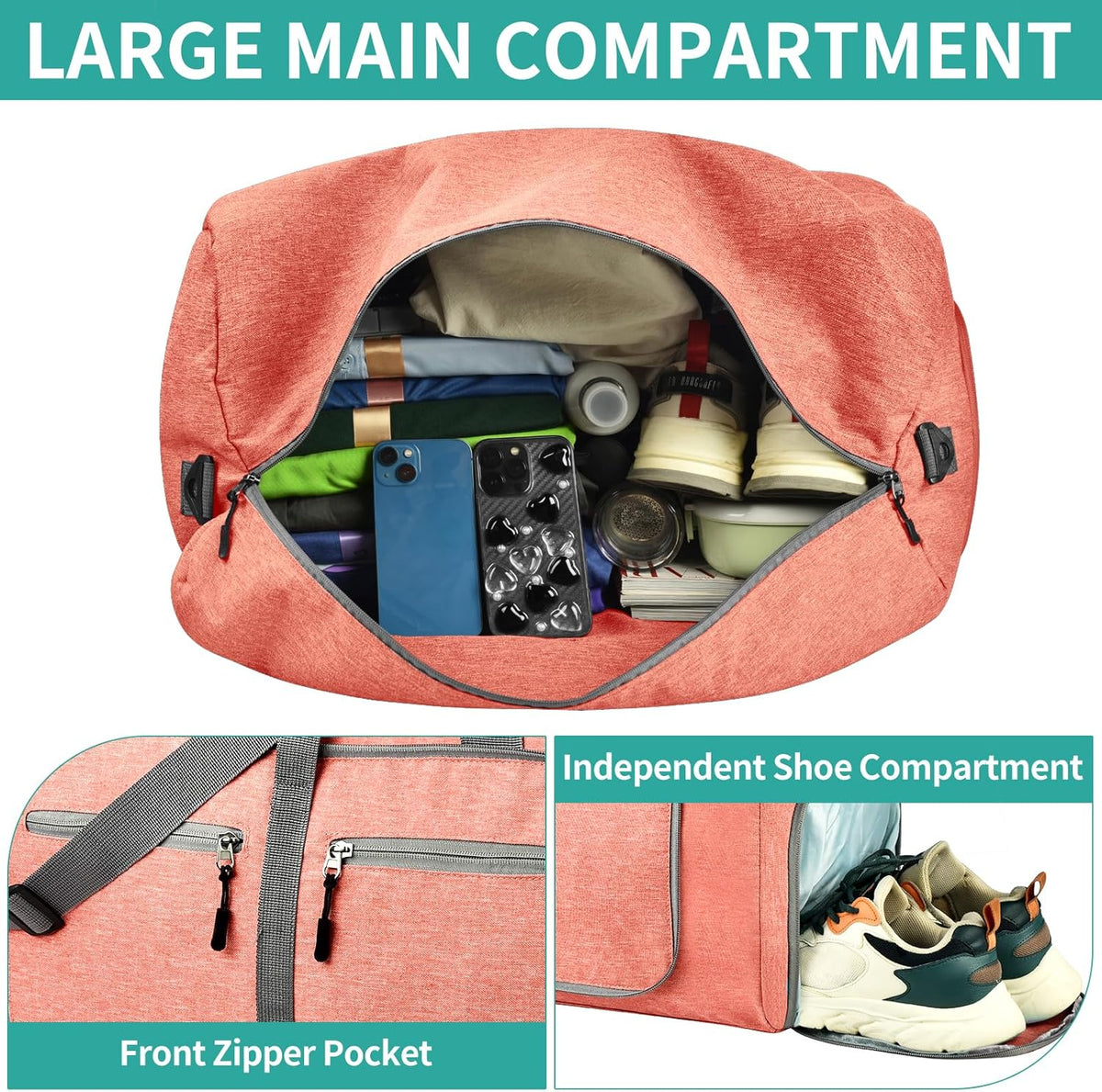 40L Travel Duffle Bag for Men Women - Foldable Duffel Bag with Shoes Compartment - Overnight Bags Waterproof & Tear Resistant(Green)