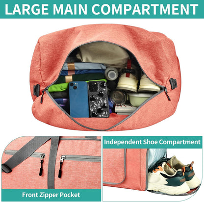 40L Travel Duffle Bag for Men Women - Foldable Duffel Bag with Shoes Compartment - Overnight Bags Waterproof & Tear Resistant(Green)