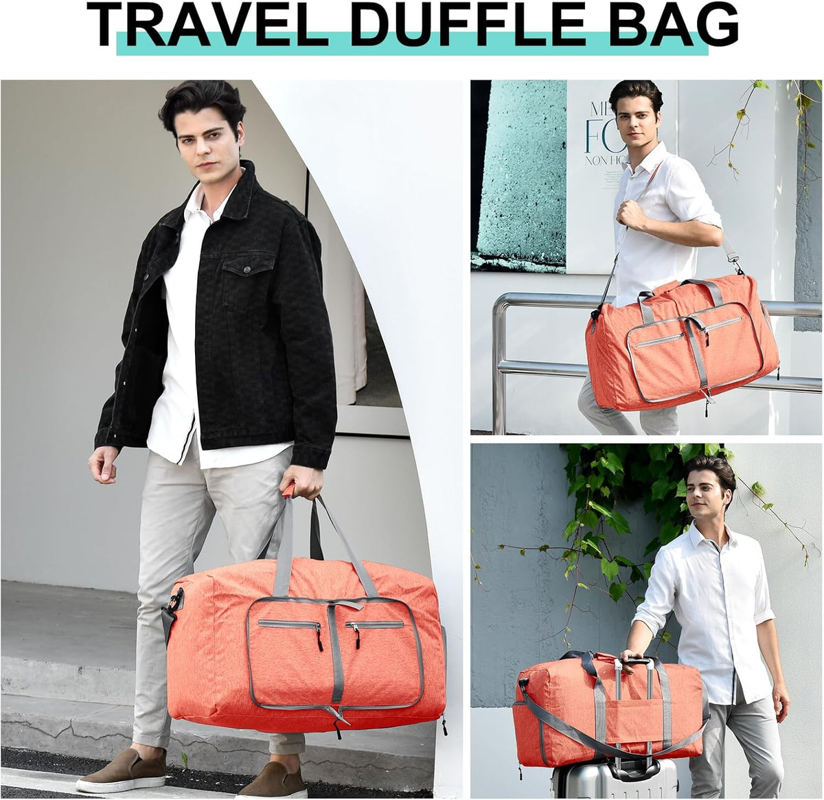 40L Travel Duffle Bag for Men Women - Foldable Duffel Bag with Shoes Compartment - Overnight Bags Waterproof & Tear Resistant(Green)