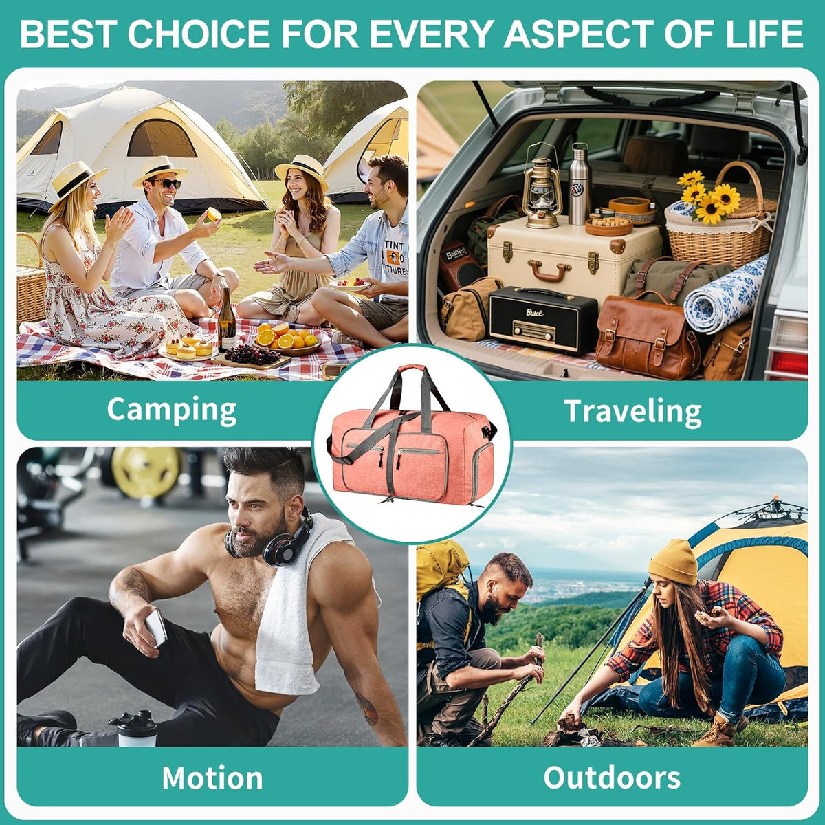 40L Travel Duffle Bag for Men Women - Foldable Duffel Bag with Shoes Compartment - Overnight Bags Waterproof & Tear Resistant(Green)