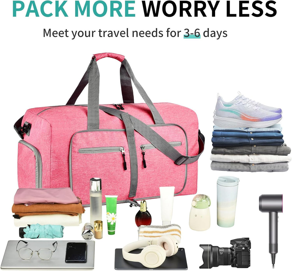 40L Travel Duffle Bag for Men Women - Foldable Duffel Bag with Shoes Compartment - Overnight Bags Waterproof & Tear Resistant(Green)