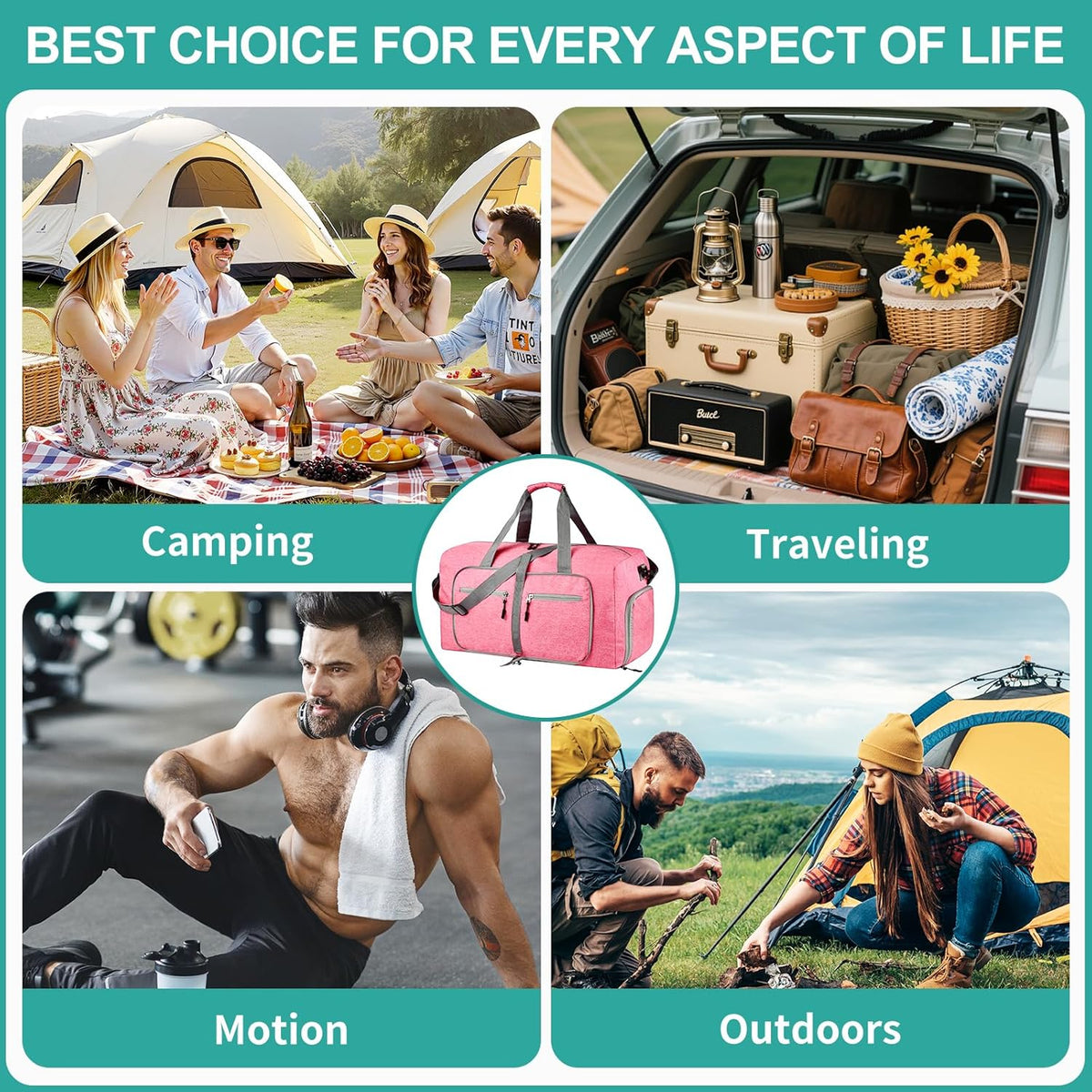 40L Travel Duffle Bag for Men Women - Foldable Duffel Bag with Shoes Compartment - Overnight Bags Waterproof & Tear Resistant(Green)