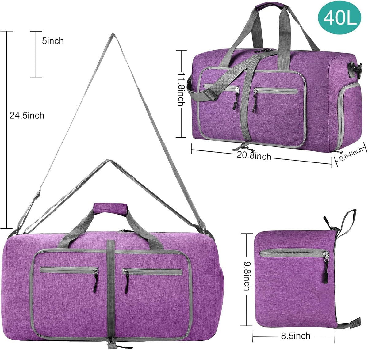 40L Travel Duffle Bag for Men Women - Foldable Duffel Bag with Shoes Compartment - Overnight Bags Waterproof & Tear Resistant(Green)