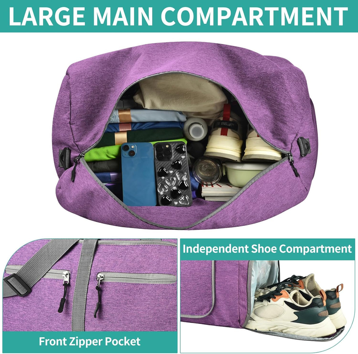 40L Travel Duffle Bag for Men Women - Foldable Duffel Bag with Shoes Compartment - Overnight Bags Waterproof & Tear Resistant(Green)