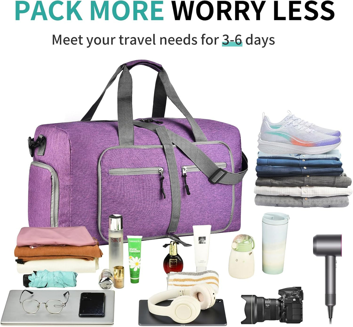 40L Travel Duffle Bag for Men Women - Foldable Duffel Bag with Shoes Compartment - Overnight Bags Waterproof & Tear Resistant(Green)